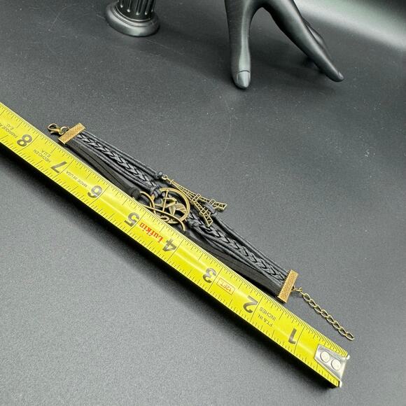 New Black Braided Leather Twine Multilayer Eiffel Tower Infinity Bracelet - Picture 6 of 7